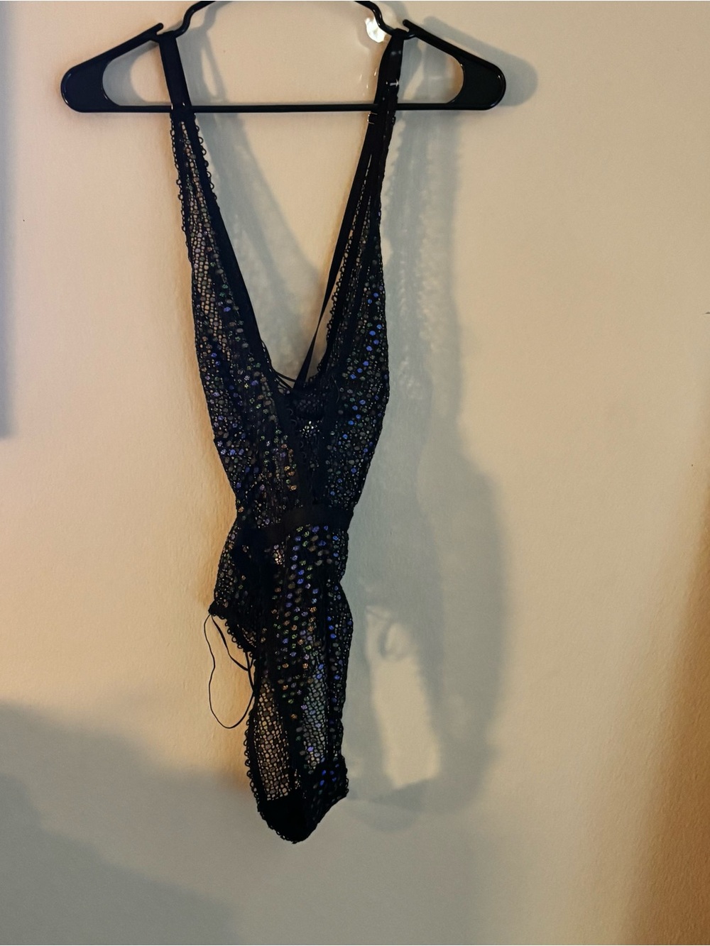 NWT Savage X Fenty Rihanna Black Metallic Lace-Up Teddy Large - Picture 4 of 12